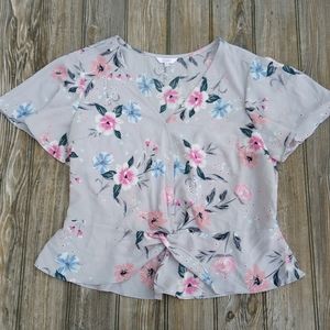 Floral Vneck Wrap Twist Peplum Ruffle Short Sleeve Blouse Top